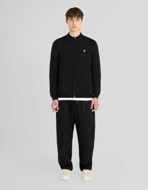 Lyle & Scott Mid knits jersey holgado de algodón y merino con cremallera completa en negro azabache, 2 de 6