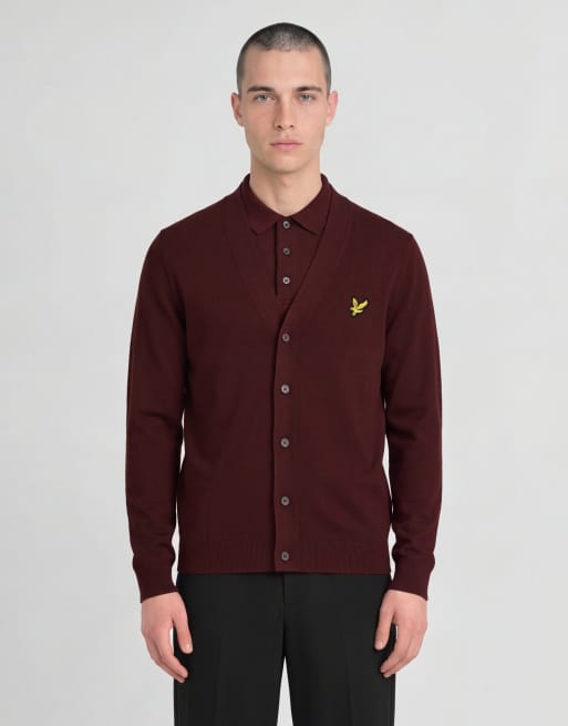 Lyle & Scott Mid knits knitted classic cardigan in 477 claret jug, 2 of 6