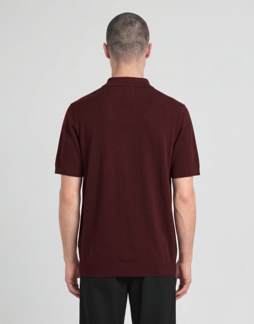 Lyle & Scott Mid knits knitted polo shirt in 477 claret jug, 4 of 6