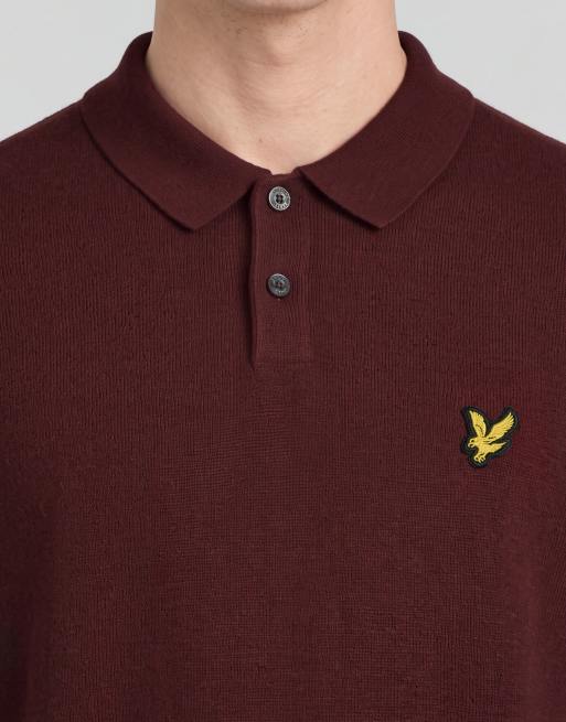 Lyle & Scott Mid knits knitted polo shirt in 477 claret jug, 5 of 6