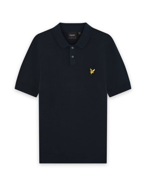 Lyle & Scott Mid knits knitted polo shirt in z271 dark navy
