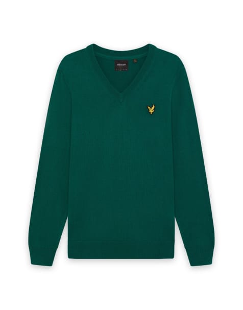Lyle & Scott Mid knits knitted v-neck jumper in 192 green jacket - view 1