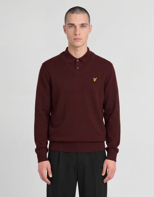 Lyle & Scott Mid knits knitted v-neck jumper in 477 claret jug, 2 of 6