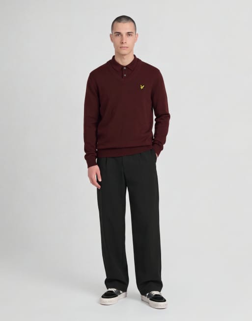 Lyle & Scott Mid knits knitted v-neck jumper in 477 claret jug, 3 of 6