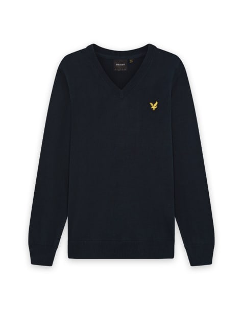 Lyle & Scott Mid knits knitted v-neck jumper in z271 dark navy - view 1