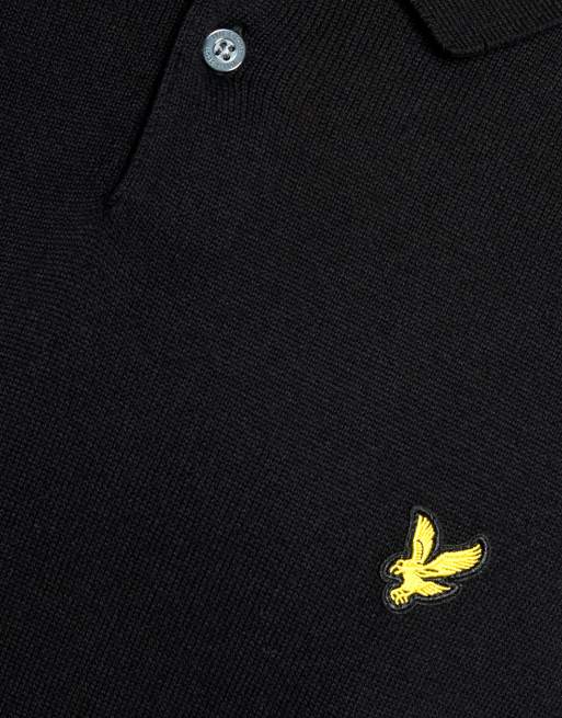 Lyle & Scott – Mid Knits – Kurzärmliges Strick-Polohemd aus Baumwolle in z865 Tiefschwarz, 6 von 7