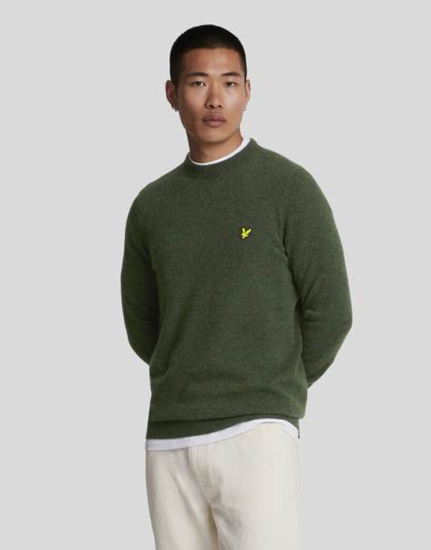 Lyle & Scott Mid knits lambswool blend crew neck jumper in w507 dark green marl - view 1