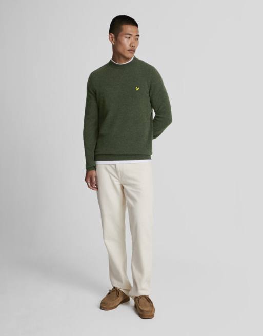 Lyle & Scott Mid knits lambswool blend crew neck jumper in w507 dark green marl, 2 of 5