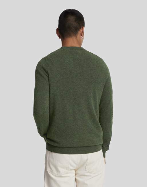 Lyle & Scott Mid knits lambswool blend crew neck jumper in w507 dark green marl, 3 of 5