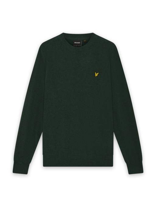 Lyle & Scott Mid knits lambswool blend crew neck jumper in w507 dark green marl, 5 of 5