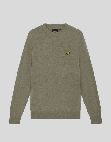 Lyle & Scott Mid knits lambswool blend crew neck jumper in y356 khaki smoke marl - view 1