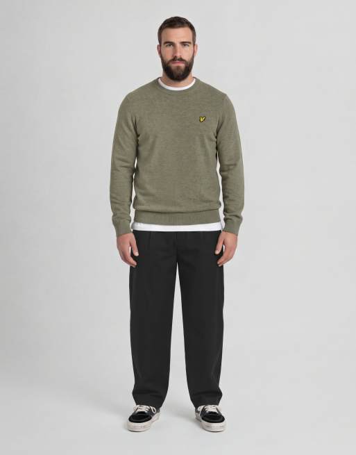 Lyle & Scott Mid knits lambswool blend crew neck jumper in y356 khaki smoke marl, 3 of 6