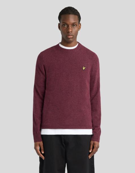 Lyle & Scott Mid knits lambswool blend crew neck jumper in y357 beetroot marl - view 1