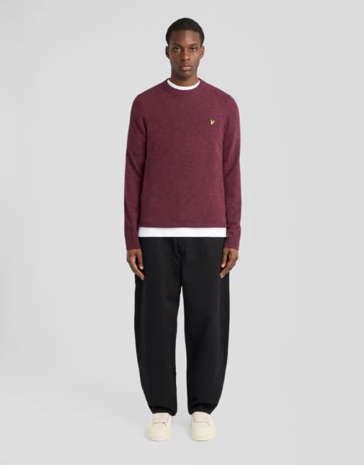 Lyle & Scott Mid knits lambswool blend crew neck jumper in y357 beetroot marl, 2 of 6