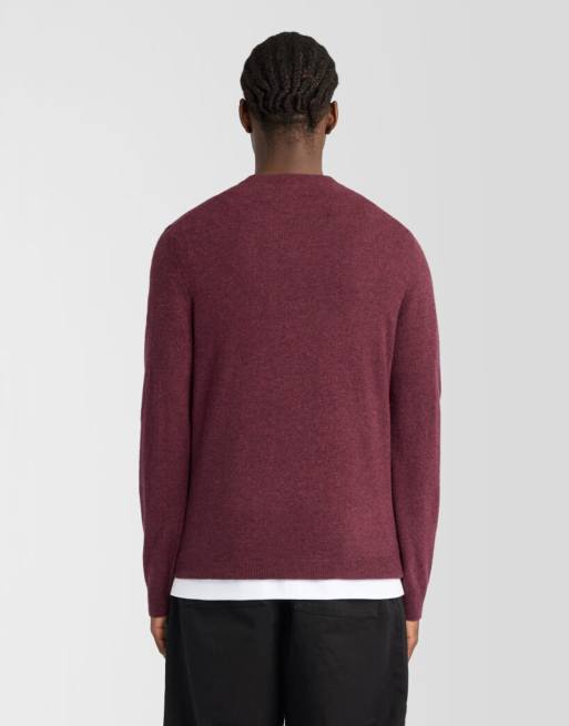 Lyle & Scott Mid knits lambswool blend crew neck jumper in y357 beetroot marl, 4 of 6