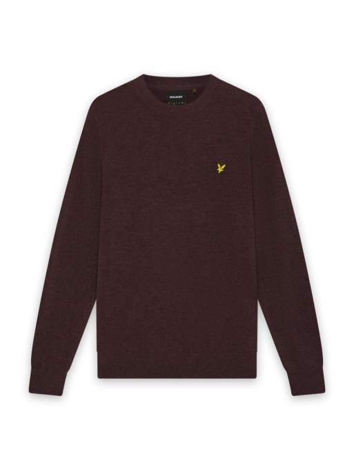 Lyle & Scott Mid knits lambswool blend crew neck jumper in y357 beetroot marl, 5 of 6