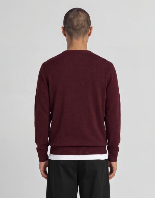 Lyle & Scott Mid knits lambswool blend crew neck jumper in z562 burgundy, 3 of 5