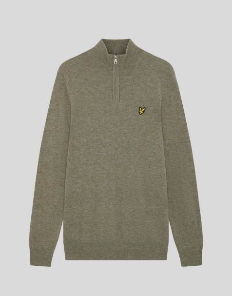 Lyle & Scott Mid knits lambswool blend quarter zip jumper in y356 khaki smoke marl - view 1
