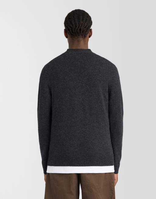 Lyle & Scott Mid knits lambswool blend v neck cardigan in w155 jet black marl, 4 of 6