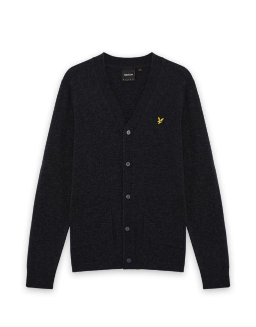 Lyle & Scott Mid knits lambswool blend v neck cardigan in w155 jet black marl, 5 of 6