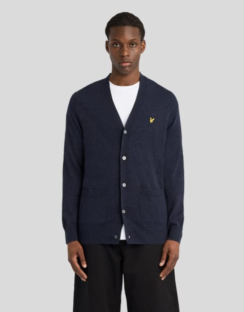 Lyle & Scott Mid knits lambswool blend v neck cardigan in z56 dark navy marl - view 1
