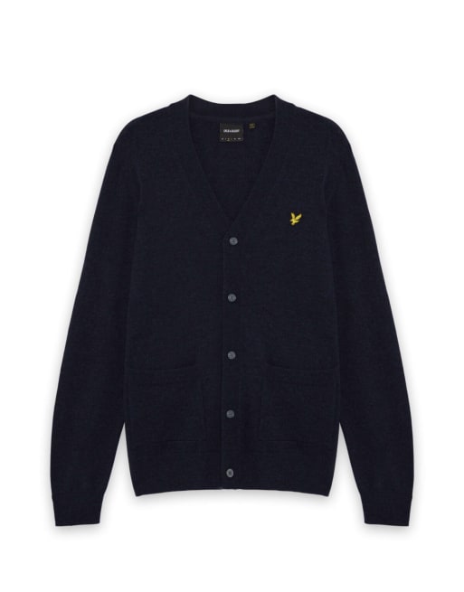 Lyle & Scott Mid knits lambswool blend v neck cardigan in z56 dark navy marl, 5 of 6