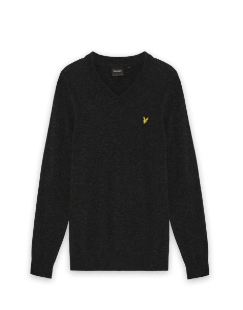 Lyle & Scott Mid knits lambswool blend v neck jumper in w155 jet black marl - view 1