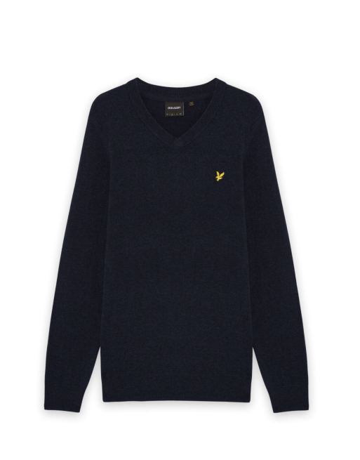 Lyle & Scott Mid knits lambswool blend v neck jumper in z56 dark navy marl, 5 of 6