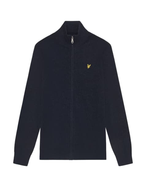 Lyle & Scott Mid knits lambswool blend zip through cardigan in z56 dark navy marl - view 1