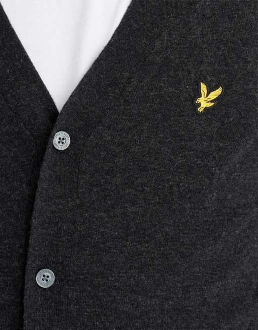 Lyle & Scott Mid knits lamswolmix vest met V-hals in w155 gemêleerd zwart, 6 van 6