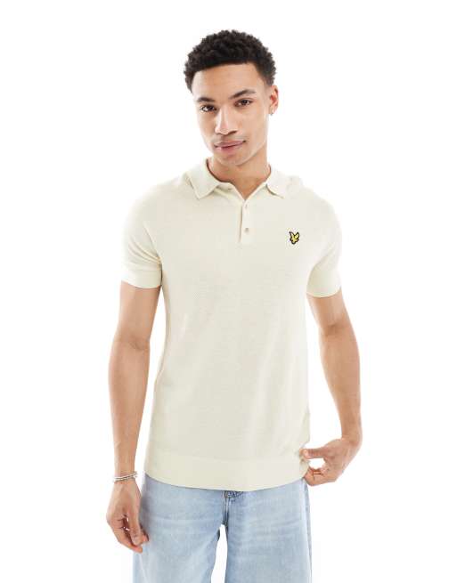 Lyle & Scott Mid knits linen blend knitted polo in x588 luna