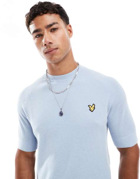 Lyle & Scott Mid knits linen blend knitted t-shirt in w487 light blue - view 1
