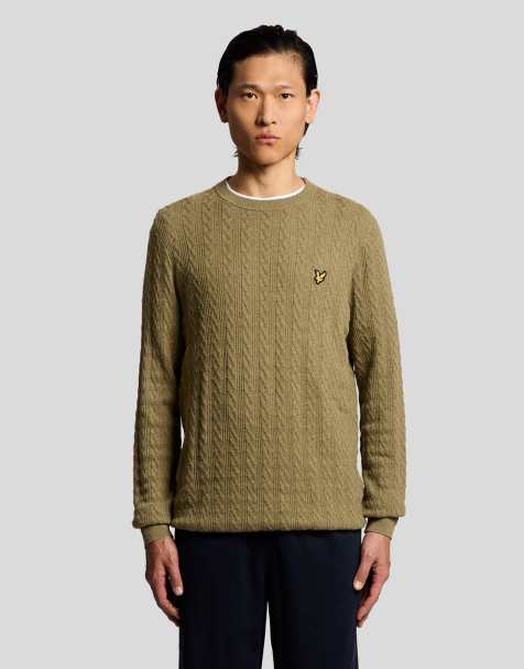Lyle & Scott Mid knits linen blend long sleeve jumper in y145 herb green marl - view 1