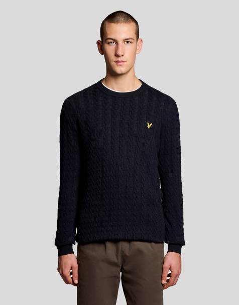Lyle & Scott Mid knits linen blend long sleeve jumper in z56 dark navy marl