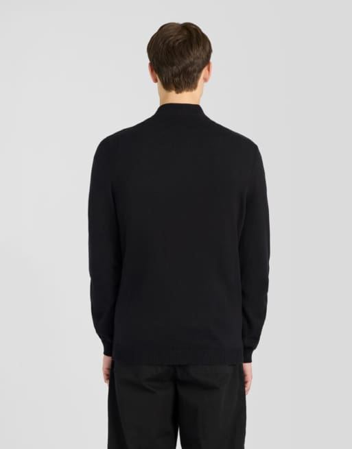 Lyle & Scott Mid Knits maglione comodo in misto cotone e merino con zip intera, nero corvino, 4 di 6