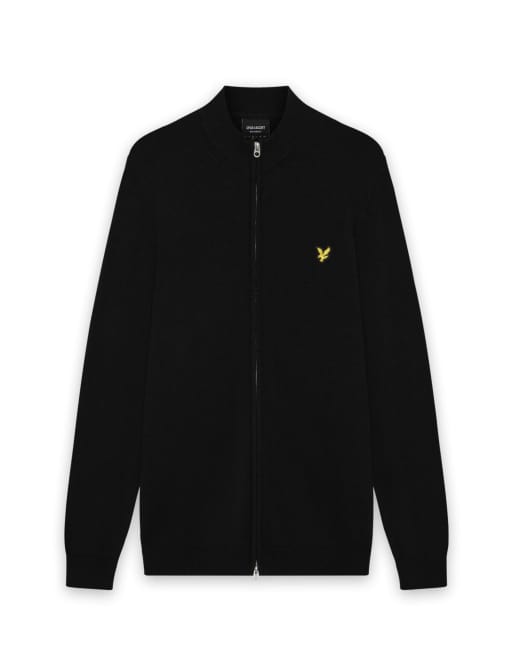 Lyle & Scott Mid Knits maglione comodo in misto cotone e merino con zip intera, nero corvino, 5 di 6