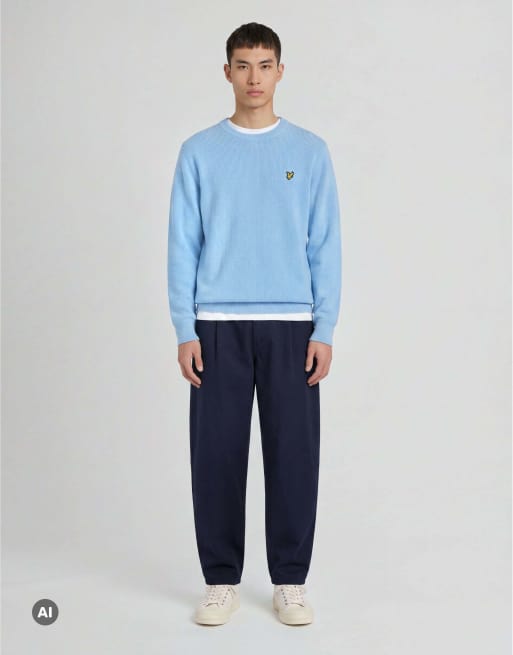 Lyle & Scott Mid knits maglione girocollo comodo a reazione termica blu ghiaccio/bianco, 4 di 7