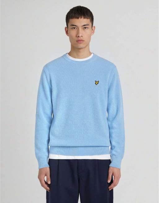 Lyle & Scott Mid knits maglione girocollo comodo a reazione termica blu ghiaccio/bianco, 5 di 7