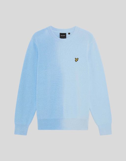 Lyle & Scott Mid knits maglione girocollo comodo a reazione termica blu ghiaccio/bianco, 7 di 7