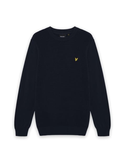 Lyle & Scott Mid knits panelled waffle crew neck jumper in z271 dark navy - view 1