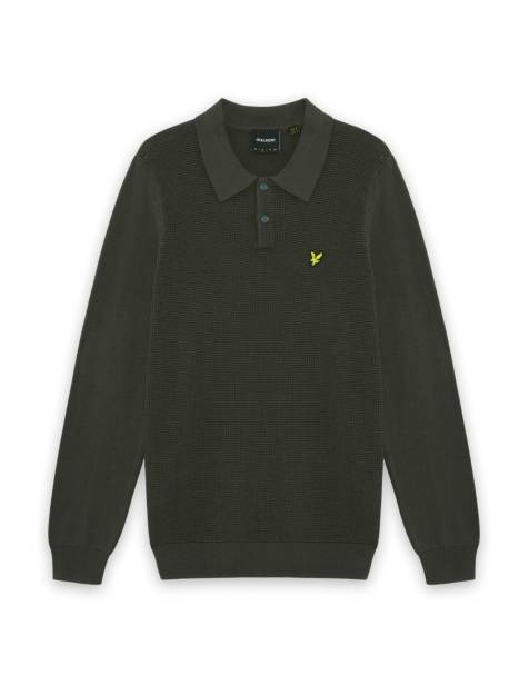Lyle & Scott Mid knits panelled waffle knitted polo in shadow slate