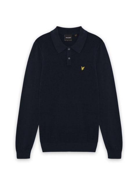 Lyle & Scott Mid knits panelled waffle knitted polo in z271 dark navy - view 1