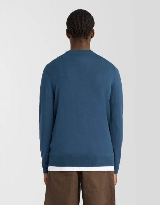 Lyle & Scott Mid knits pull col rond en coton et laine mérinos bleu égéen, 5 de 7