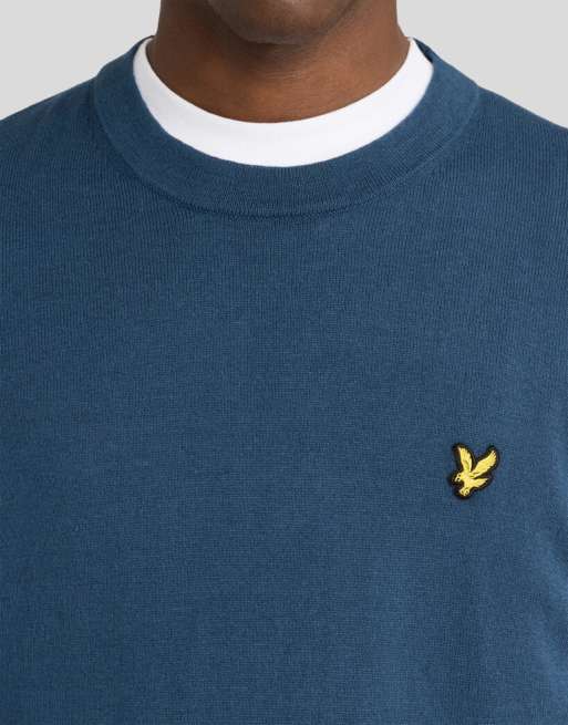 Lyle & Scott Mid knits pull ras de cou en coton et mérinos bleu, 4 de 7