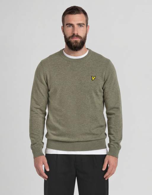 Lyle & Scott Mid knits pull ras de cou en mélange de laine d'agneau kaki chiné fumé, 2 de 6