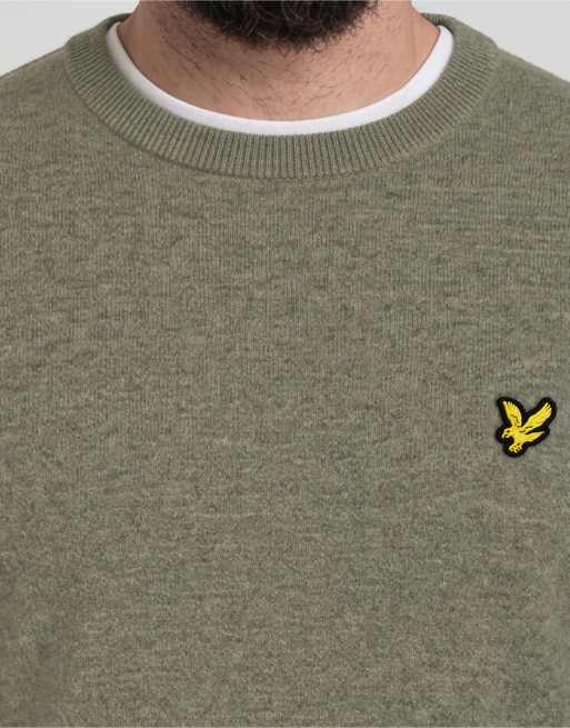 Lyle & Scott Mid knits pull ras de cou en mélange de laine d'agneau kaki chiné fumé, 5 de 6