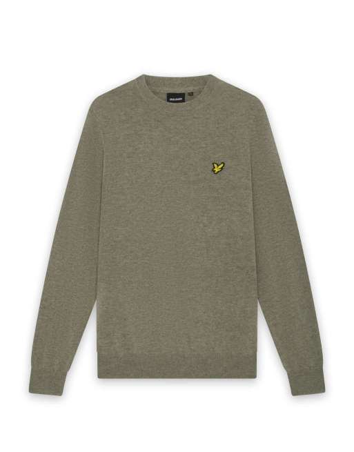 Lyle & Scott Mid knits pull ras de cou en mélange de laine d'agneau kaki chiné fumé, 6 de 6