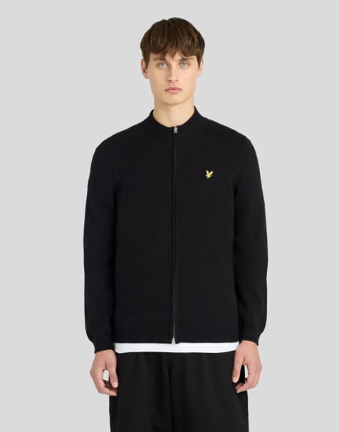 Lyle & Scott Mid knits relaxed cotton merino full zip jumper in z865 jet black - view 1