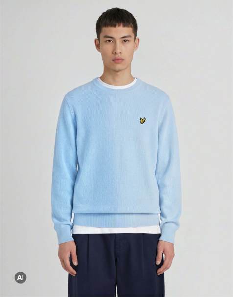 Lyle & Scott Mid knits relaxed heat reactive crew neck jumper in y746 ice blue/ white - view 1