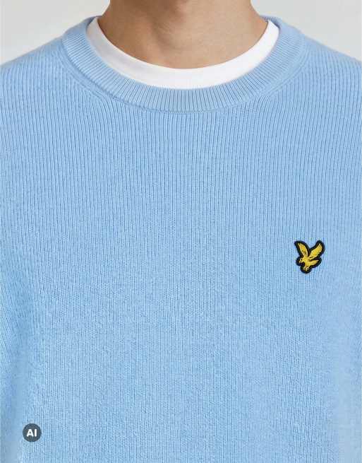Lyle & Scott Mid knits relaxed heat reactive crew neck jumper in y746 ice blue/ white, 6 of 7